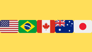 Bild mit den Flaggen der USA, Brasiliens, Kanadas, Großbritanniens und Chinas