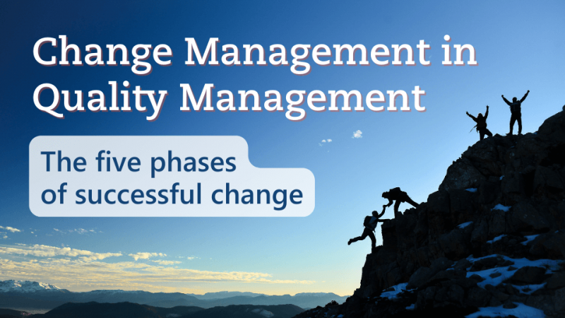 text image "Change Management in Quality Management - The five phases of successful change" by Metecon GmbH