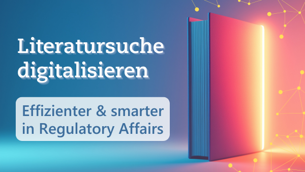 Symbolbild zu digitaler systematischer Literatursuche in Regulatory Affairs mit leuchtendem Buch